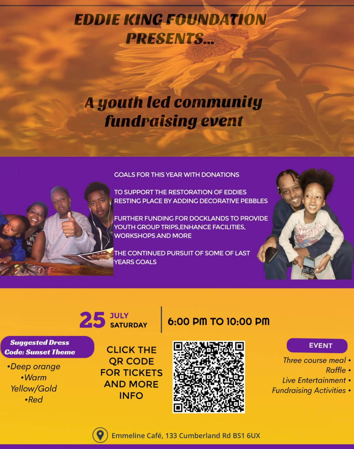 Eddie King Foundation fundraising event flyer — Saturday 25th July, Emmeline Café